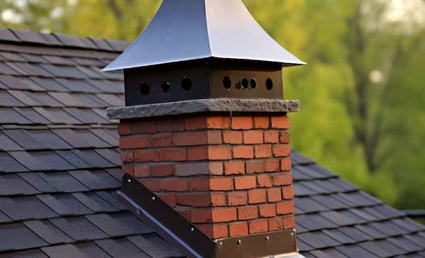Metal hooded cap fitted over brick